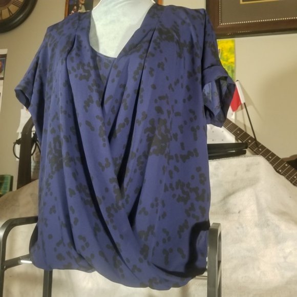 Ivanka Trump Blue & Black Spotted Blouse - Picture 2 of 8